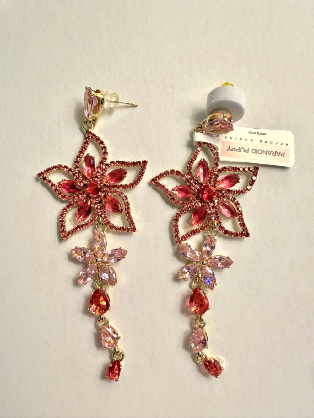 Paranoid Puppy Pink Floral Cascade Statement Earrings